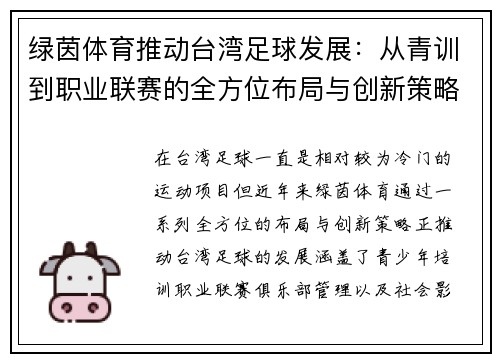 绿茵体育推动台湾足球发展：从青训到职业联赛的全方位布局与创新策略