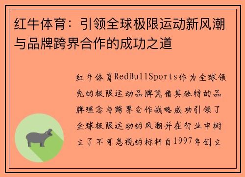 红牛体育：引领全球极限运动新风潮与品牌跨界合作的成功之道